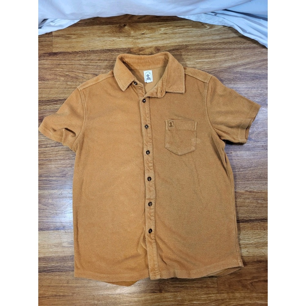Dandy Del Mar Button Up Shirt Mens M Yellow Terry Cloth Short Sleeve Resort